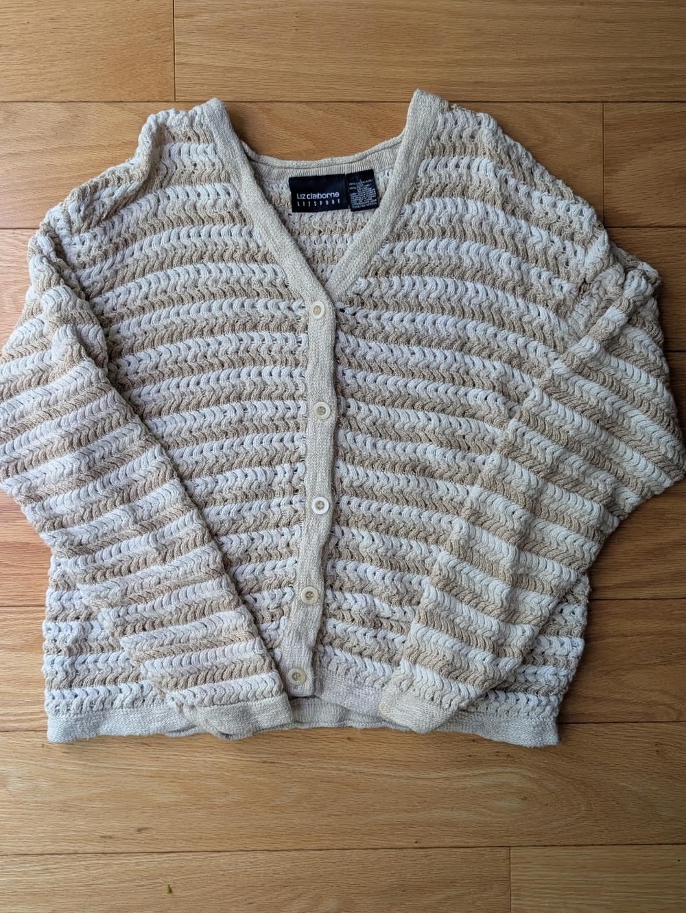 Liz Claiborne Cream Crochet Button Cardigan